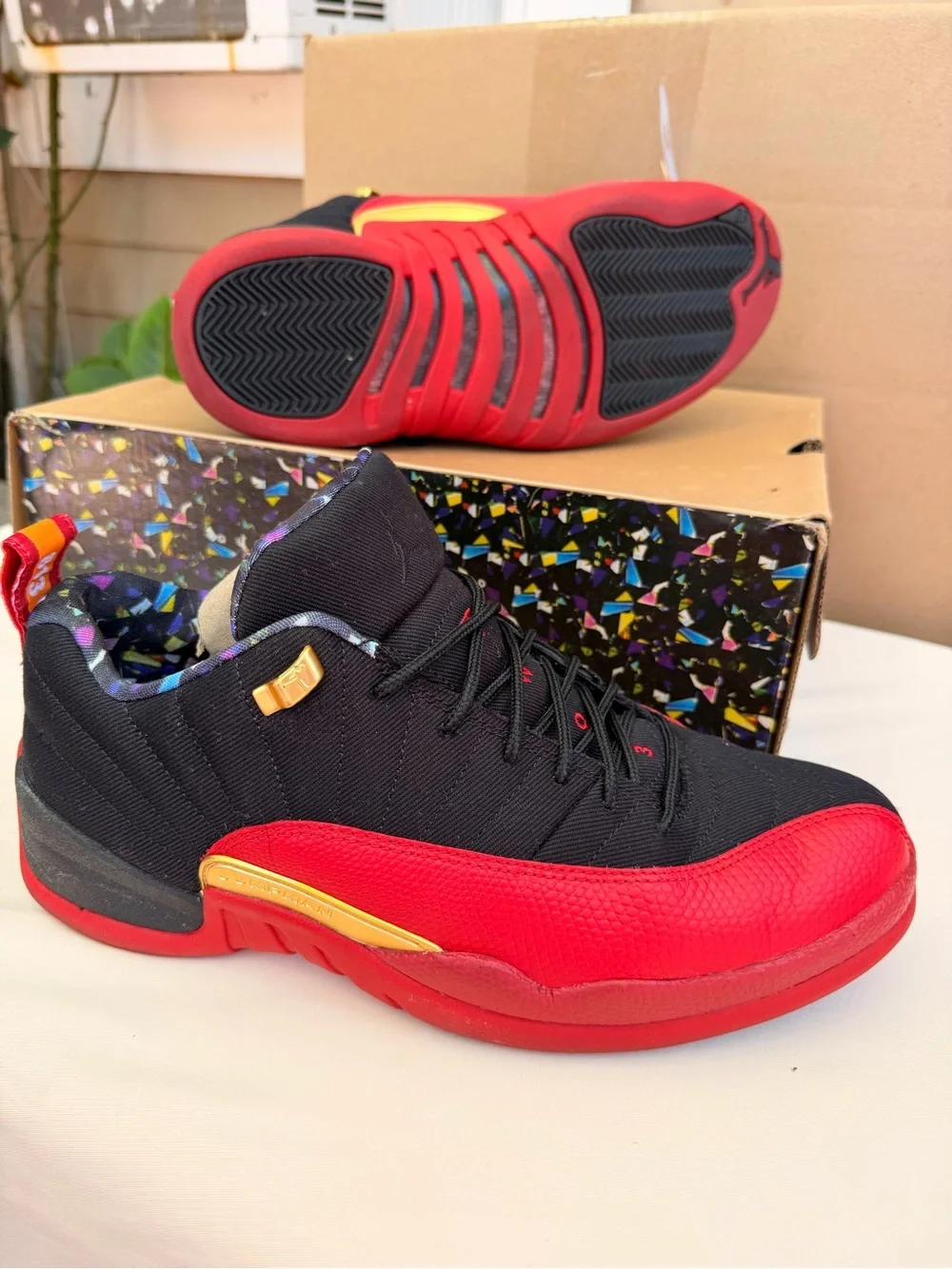 Air Jordan 12 Retro Low SE Super Bowl LV Black Varsity Red Gold Size 10.5